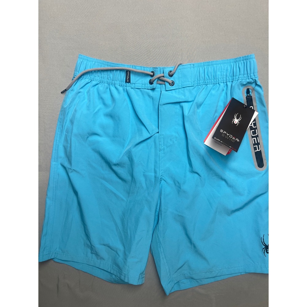 Spyder Swim Mens Board Shorts Blue Mesh Lined Zip Pocket S923041 Large NWT